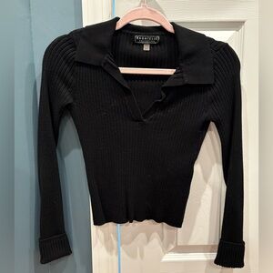 Bagatelle Black Ribbed Women's Blouse